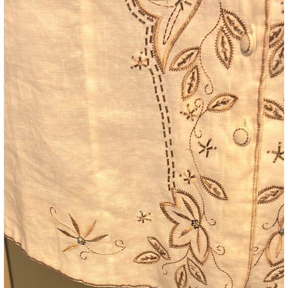 Carole Little Woman Size 1X 100% Linen Blouse Lined Embroidery Boho Classic - Picture 6 of 15